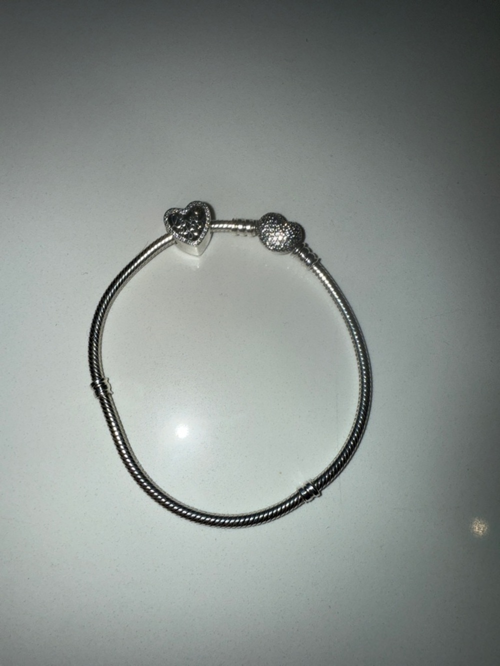 Silver Heart Charm Snake Chain Bracelet